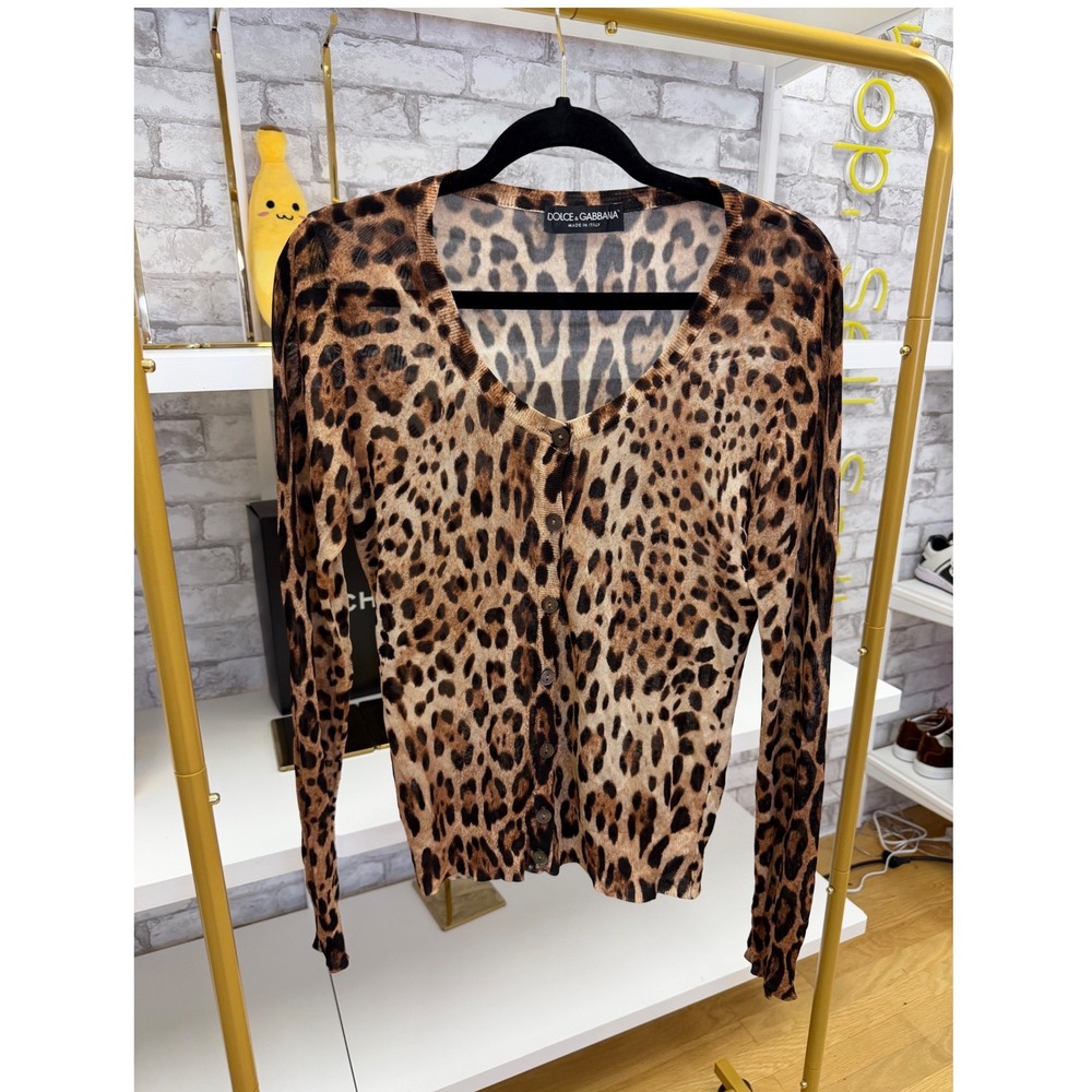 Dolce & Gabbana Leopard Print Semi Sheer V Neck Cardigan Made Italy Sz 42 US M - Picture 11 of 16